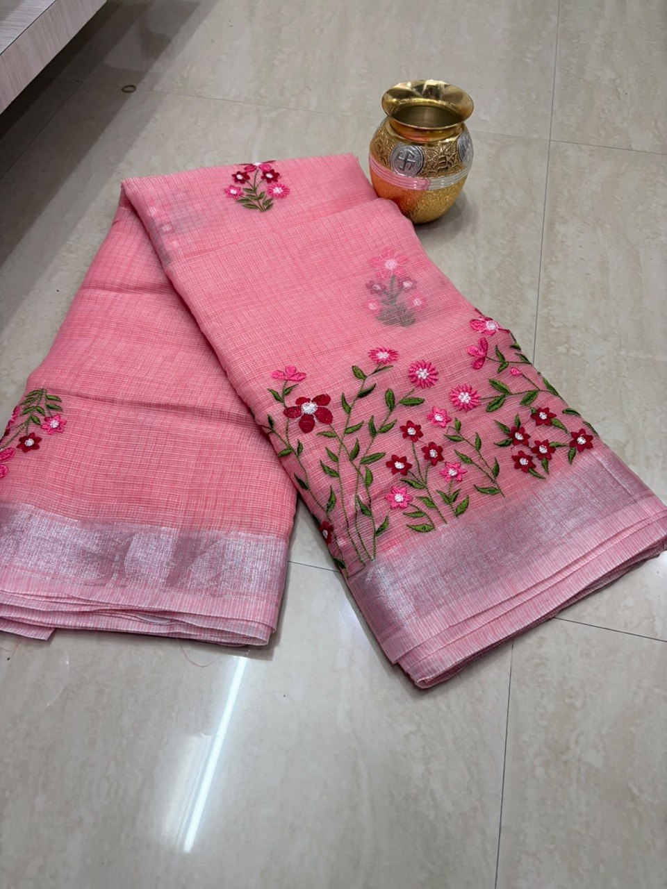Peach Kota Cotton Saree